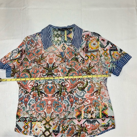 Tolani Collection Blouse Short Sleeve Button Down Paisley Blue White Stripe XXS - Picture 9 of 14